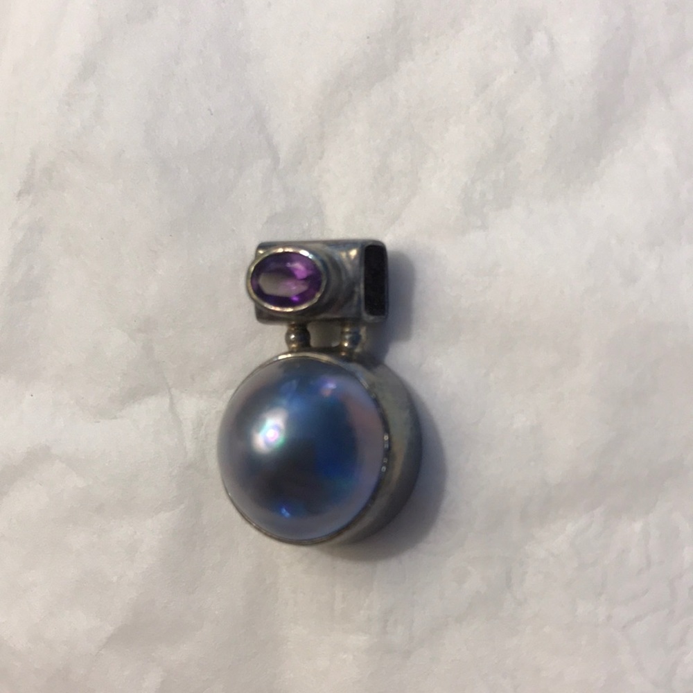 925 sterling silver amethyst & black pearl pendant